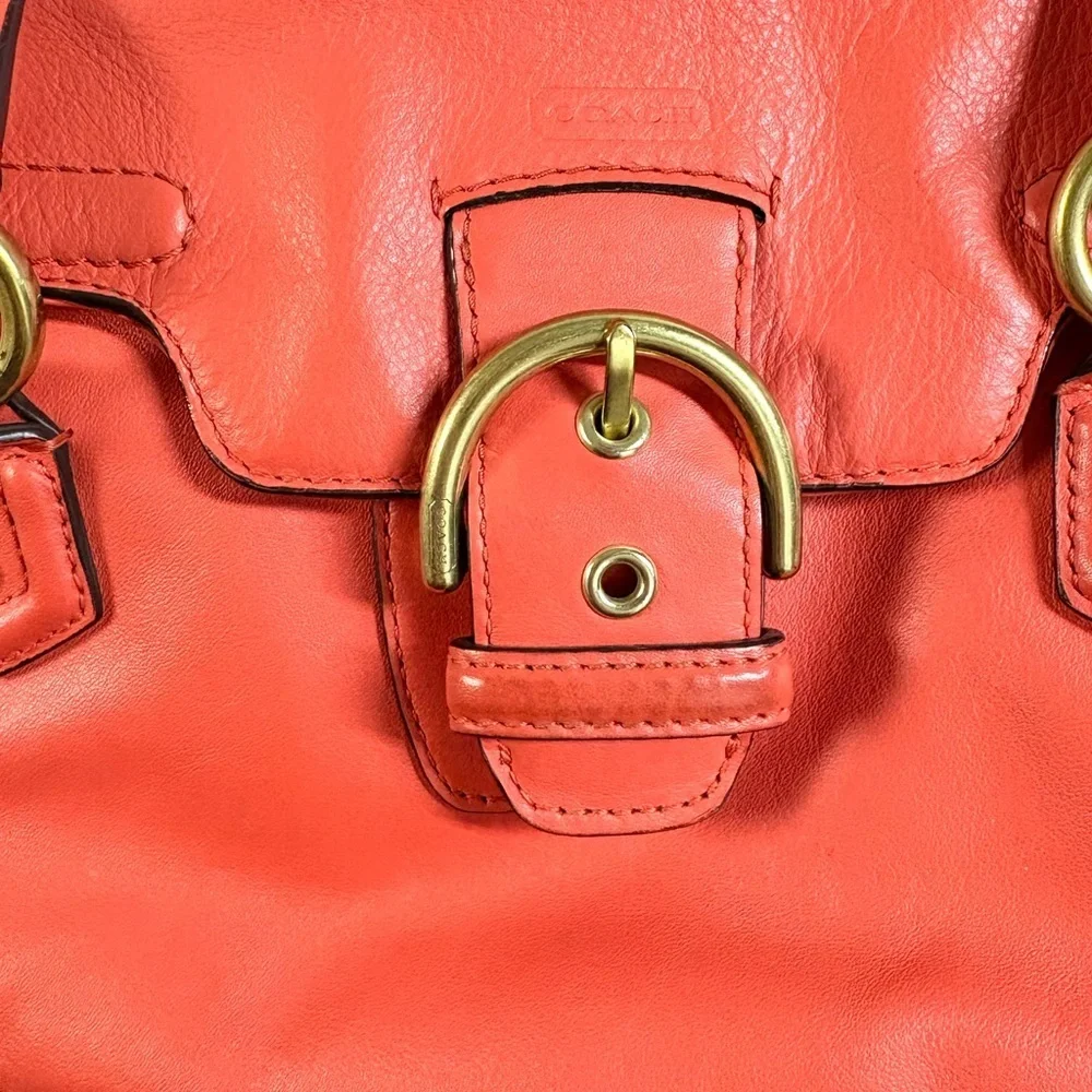 Coach SoHo Leather Satchel Coral red with Gold Accents